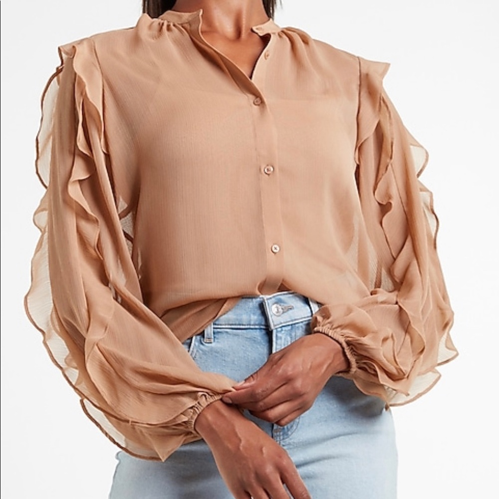 Express Ruffle Balloon Sleeve Shirt - Picture 6 of 6
